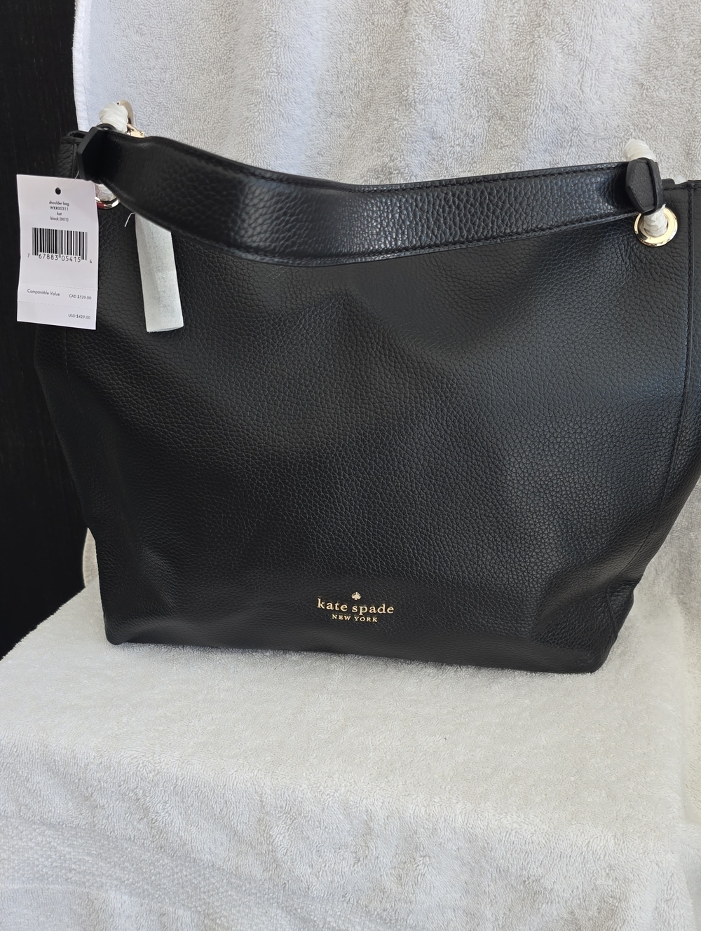 Kate Spade Black Pebbled Leather Hobo Shoulder Bag with Gold Accent